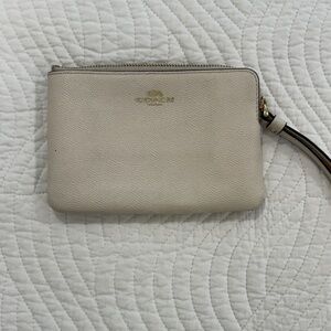 Coach Beige Wristlet with Gold Accents